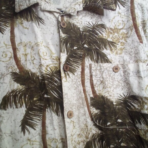 Joe Marlin Hawaiian Shirt L Button Up Short Sleeve Tropical Green Beige - Picture 9 of 16